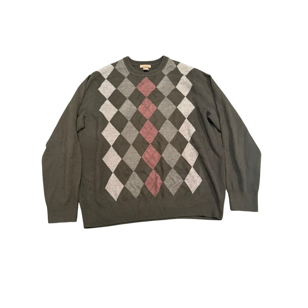 Dockers Men's Black Argyle Crewneck Knit Long Sleeve Acrylic Sweater Size XL